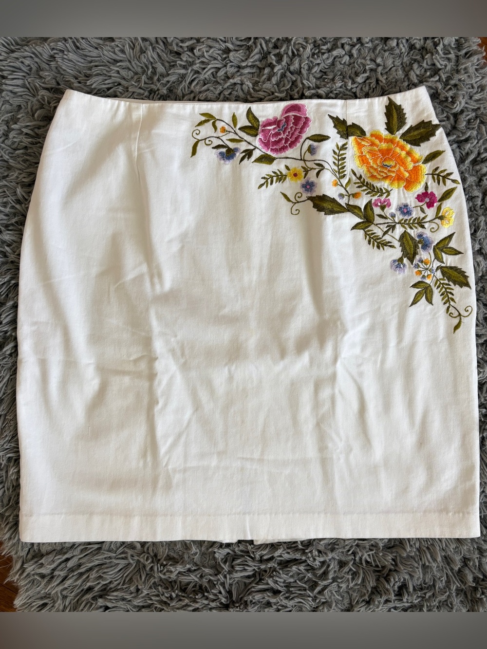 Retro Vintage Skirt Summer White Floral Embroidered Peter Nygard SZ 14